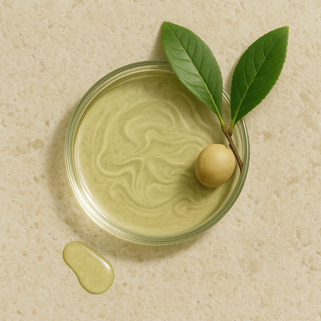 Jar of green tea seed oil